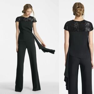 NWT Sachin & Babi Sz 10 Black Claudia Blouse Sequin Long Sash Short Sleeve $375